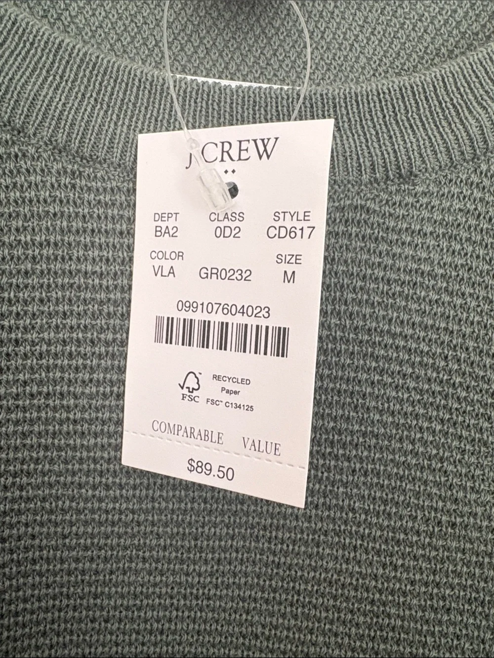 J. Crew Men's Crewneck Sweater in Olive Green